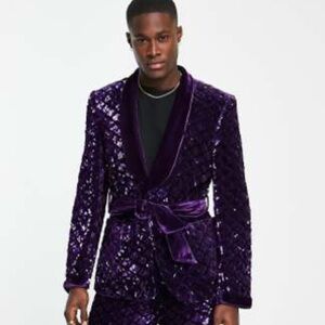 ASOS Deep Purple Quilted Velvet Suit